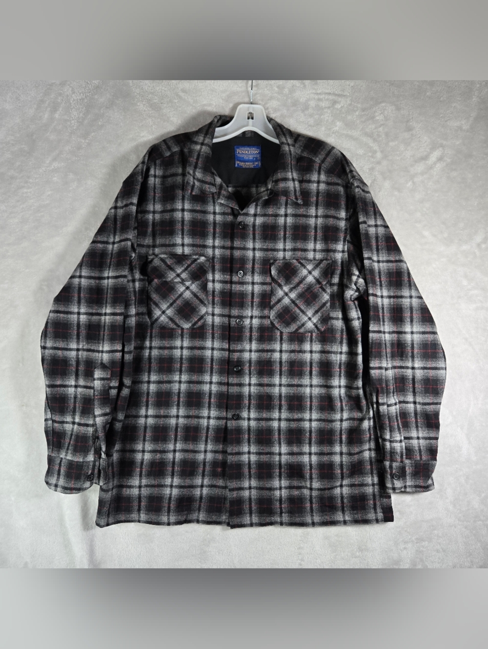 Pendleton Board Shirt Jac Mens Size L Large Wool Plaid Black Long Sleeve Flannel
